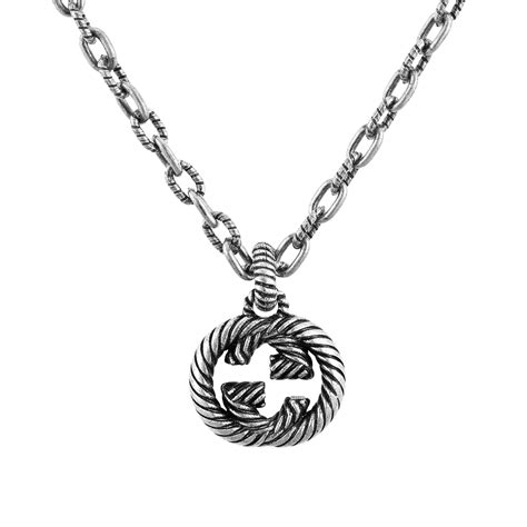 gucci sterling silver trademark necklace|gucci interlocking g silver necklace.